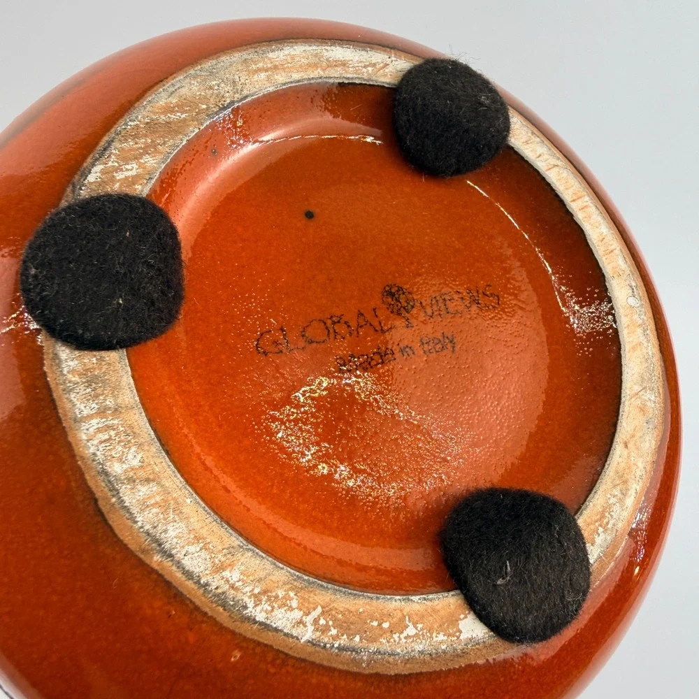 Global Views Italian Pottery Vase Orange Geometric Art Pottery 16 Inch‎